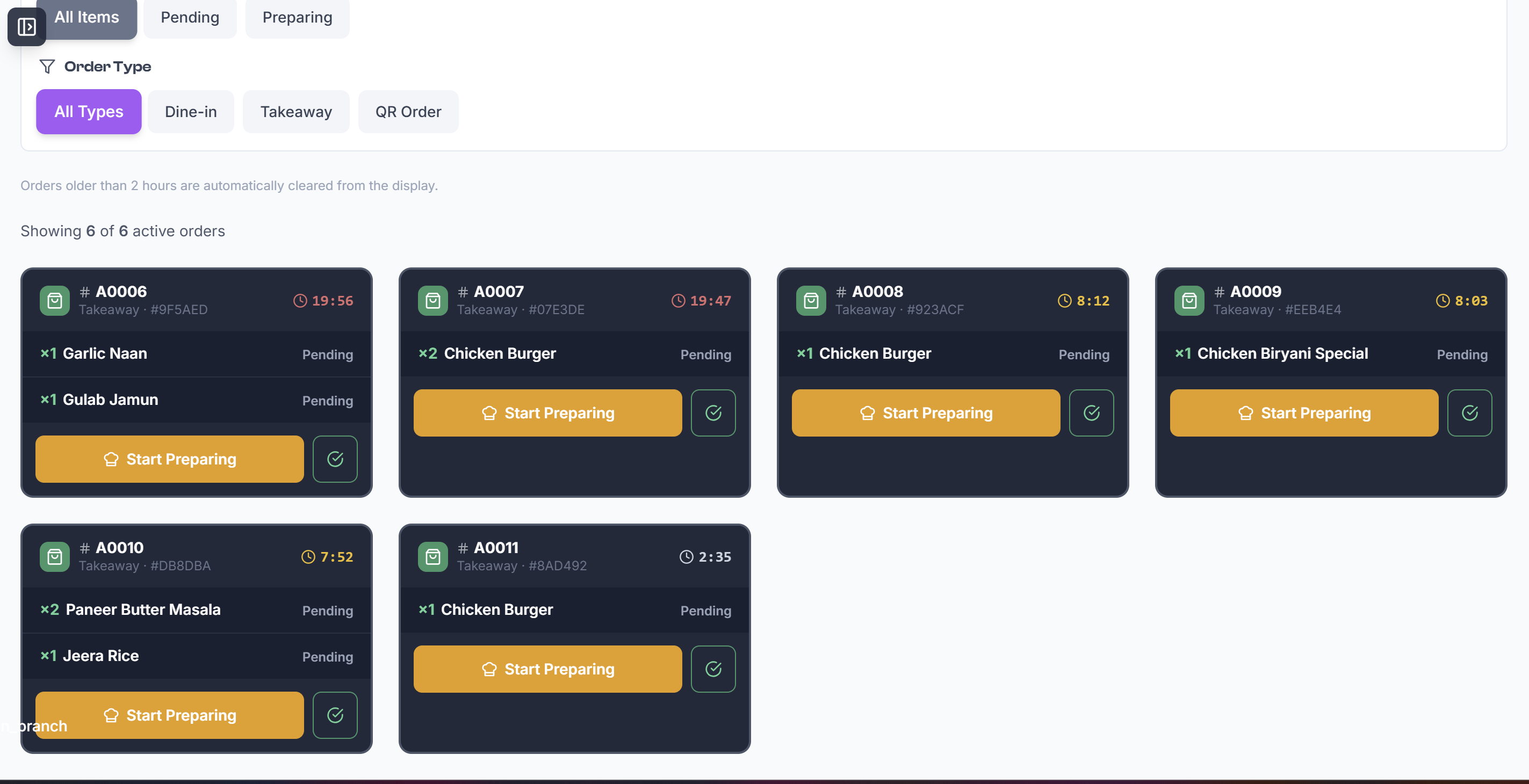 Bill Feeds Kitchen Display System showing live order queue for restaurant kitchens