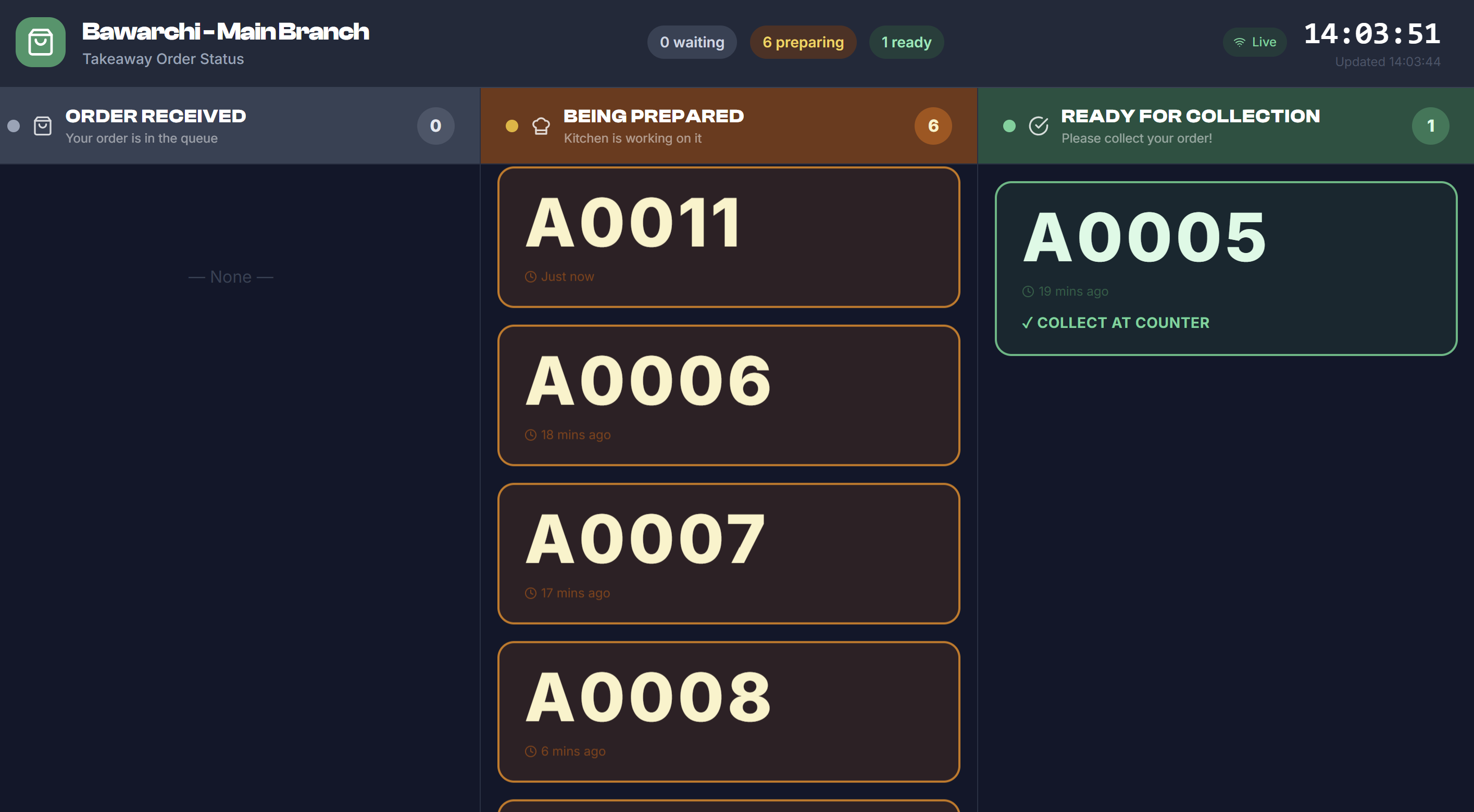 Bill Feeds takeaway and delivery order management screen